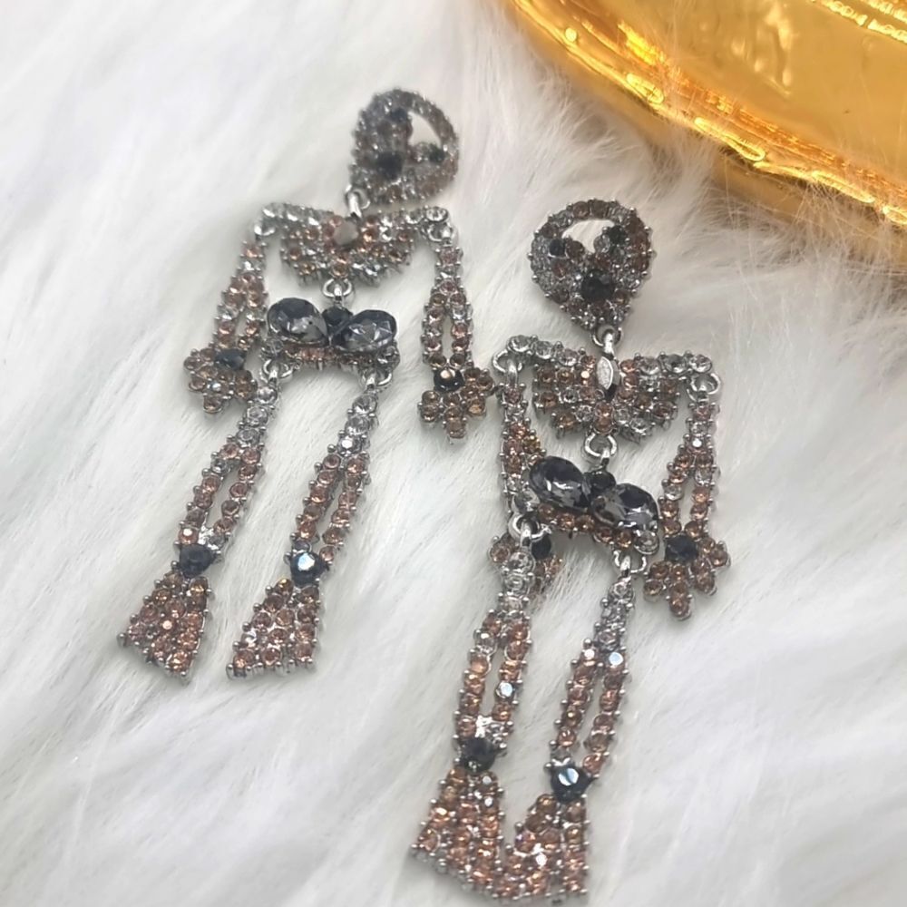 New! Skellington amber and black rhinestone halloween earrings